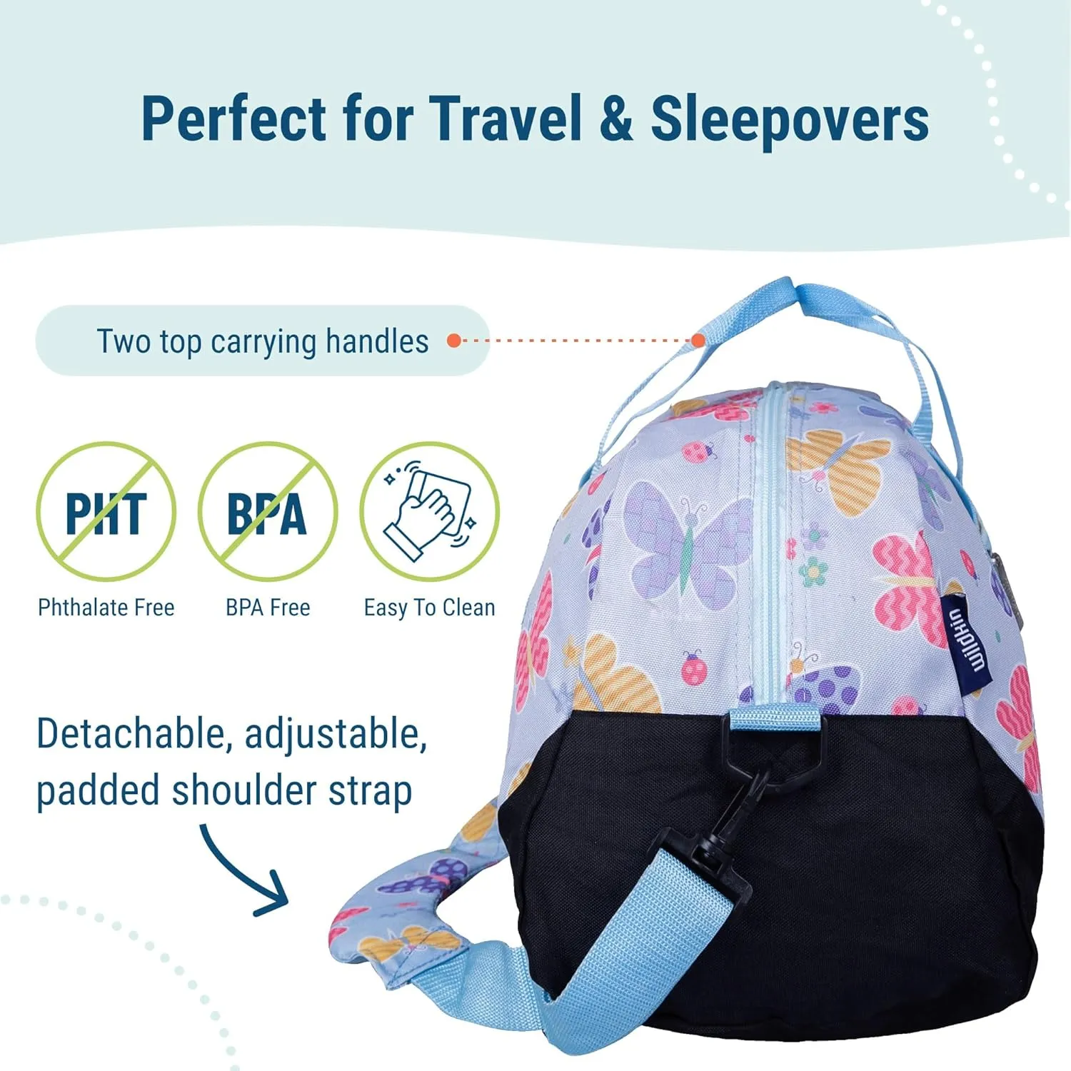 Bag ?C Carry-On Size, Ideal for School & Sleepovers ?C Butterfly Garden Wildkin remarkable Kids Overnighter Duffel 