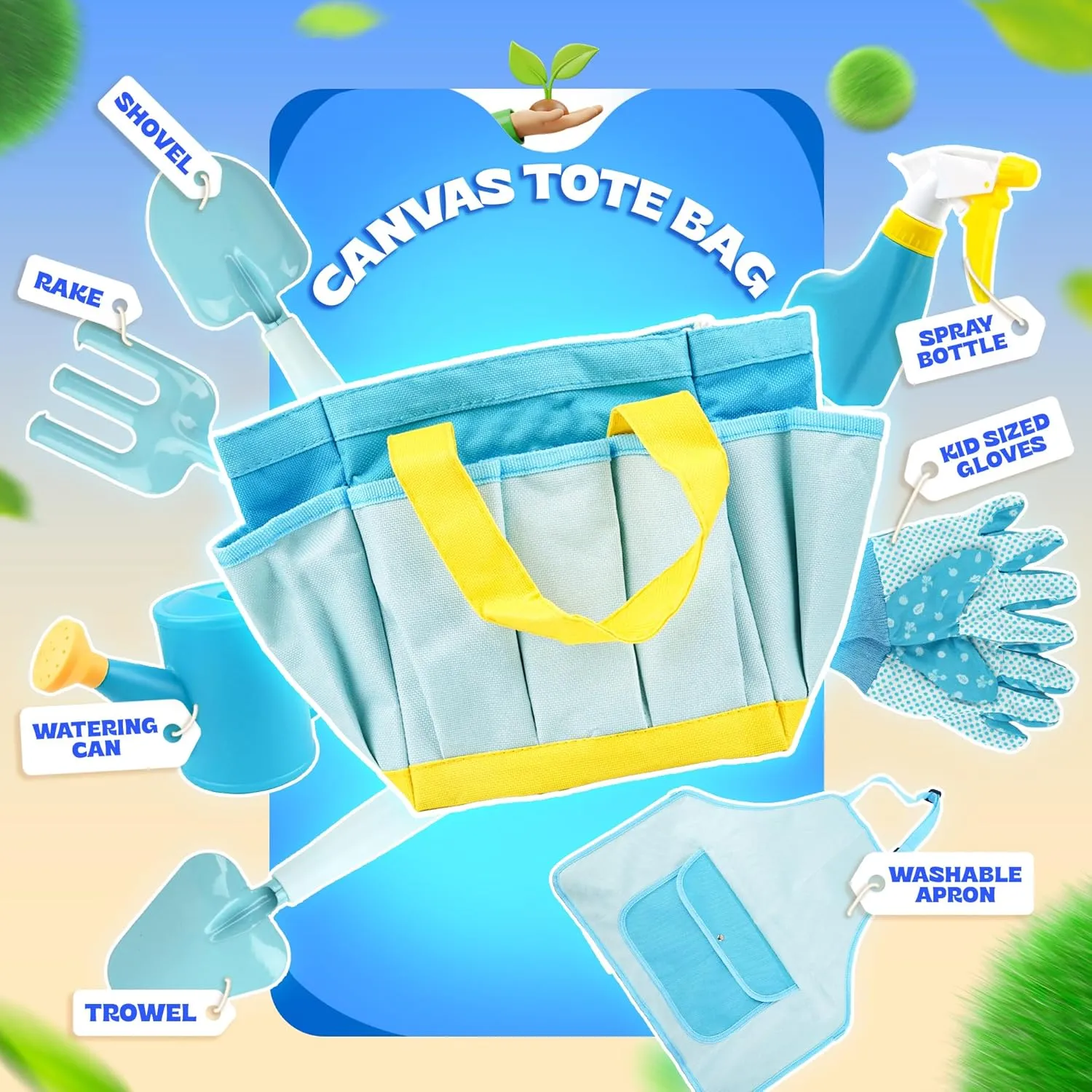 Bag$ Ideal Kids Gardening Tools Toy for Boys and belong simplistic bitterness smell preference application Girls (Blue) SMILESSKIDDO Kids Gardening Set - Toddler Garden Tool Set with Shovel Rake Trowel$ Apron Tote Bag Watering Can and Tool 