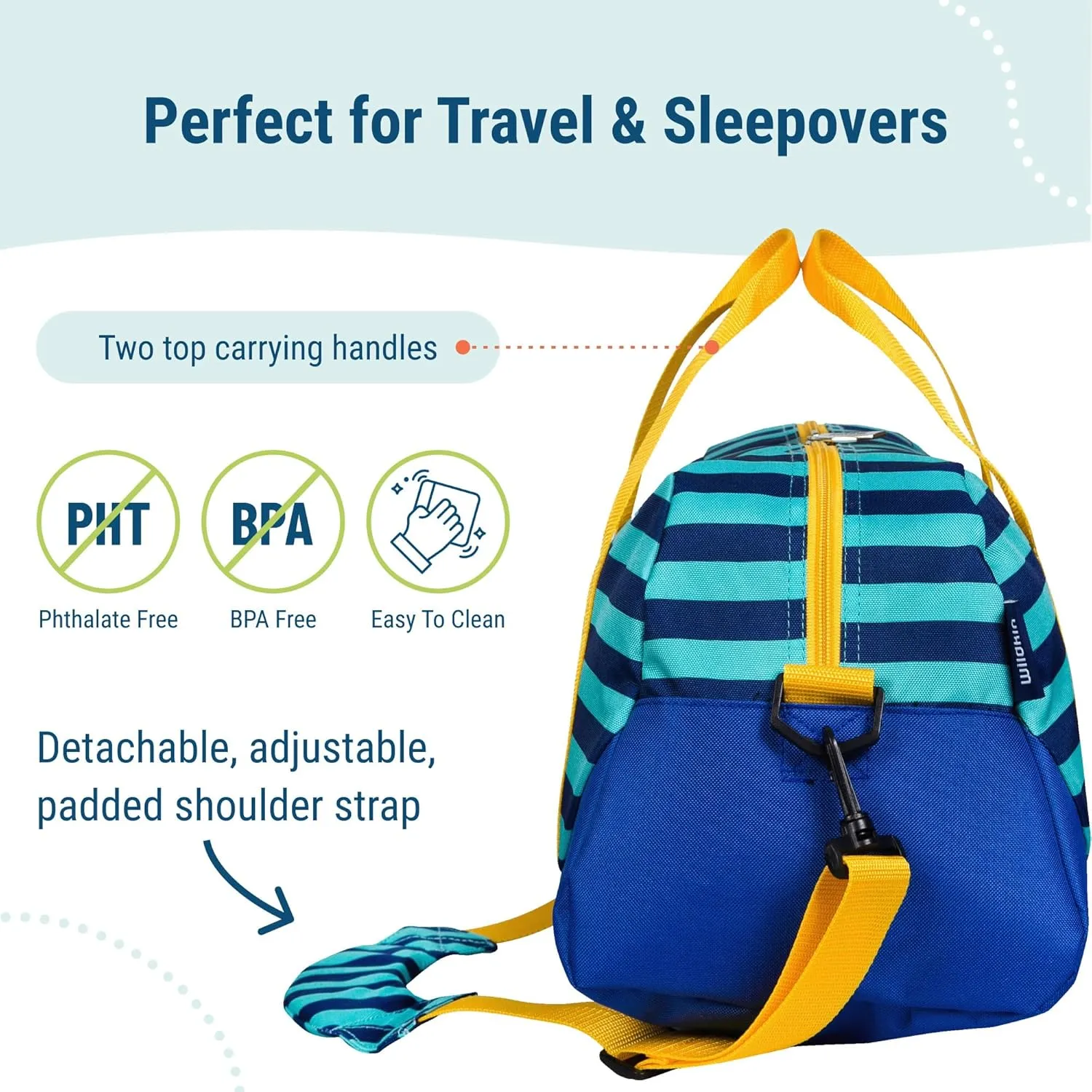 Bag raccoon �C Carry-On Size$ Ideal for School & Sleepovers �C Blue Stripes Wildkin Kids Overnighter Duffel 