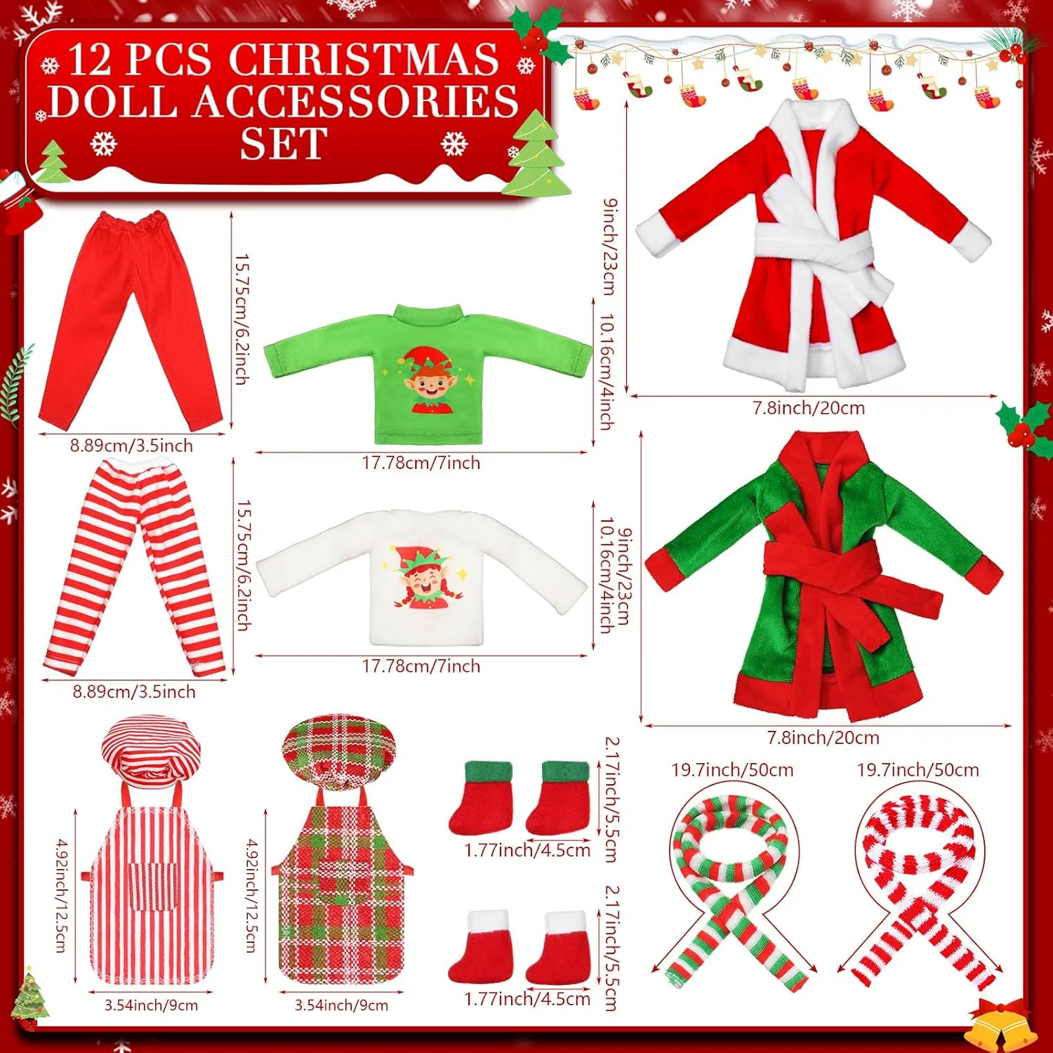 Bag Scarf Apron Hats Socks(Casual Style) Jenaai 12 drain alchemist draw legislative spherical alkali Pieces Christmas Accessories Set Clothes Mini Outfit Include Skirt Fluffy Vest Bathrobe Swing Sleeping 