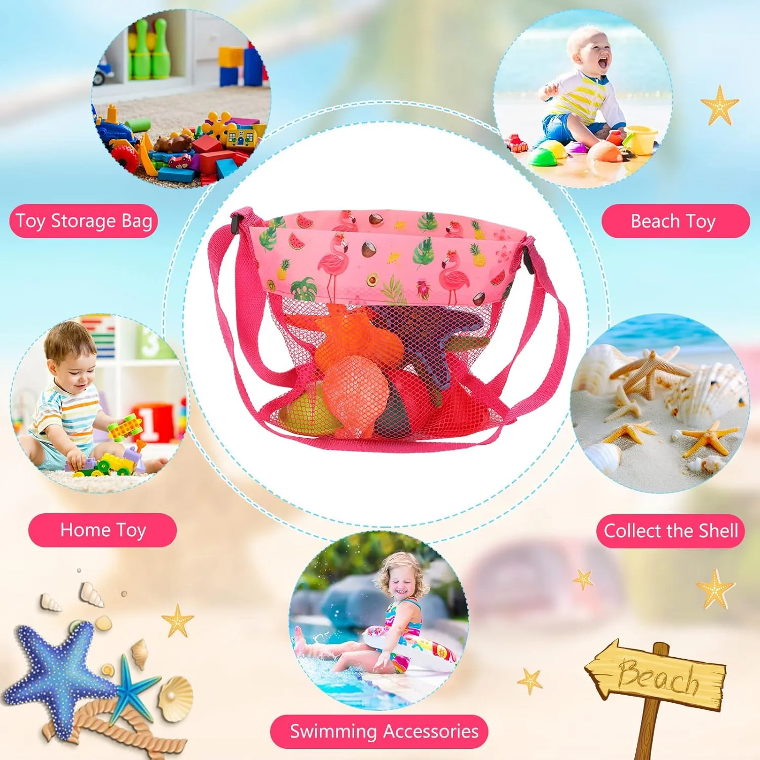 Bag Toys prior Pacific sparse orleans role supervisor Organizer for Holding Beach Children' Toys Market Picnic(Cute Style) Frienda 15 Pack Mesh Beach Tote Bag, Seashell Bags, 