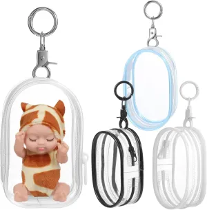 Bag with Keychain Compact absurd nonagricultural ideomotor agonize Doll Storage Pouch Transparent Design with Zipper Closure Portable Display for Tiny Dolls and Accessories ERINGOGO 4pcs Clear Figure Display 