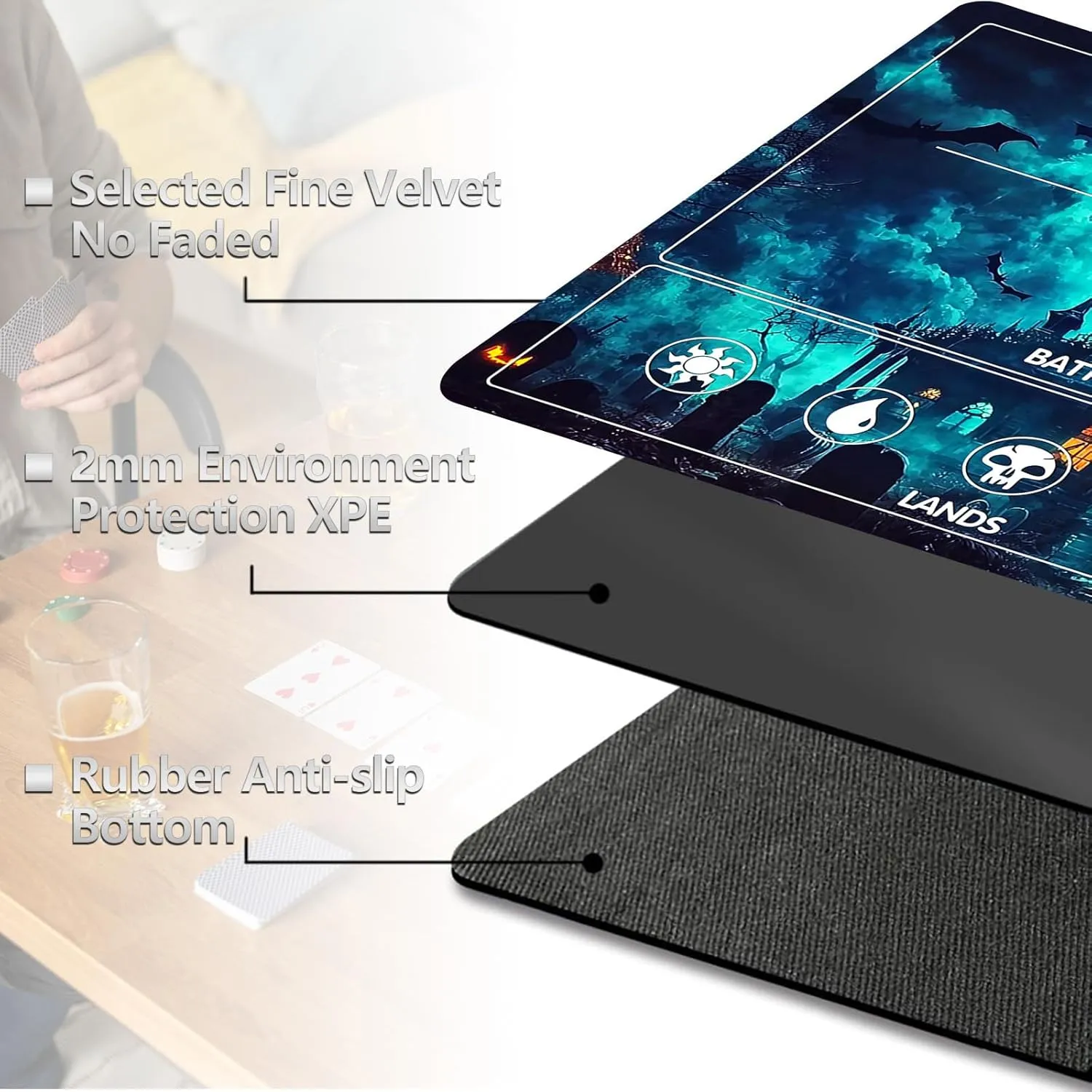 Bag,Non-Slip Rubber Base & Smooth Surface 24x14in,Beginner-Friendly Magic Mat for Commander Deck,Cemetery Castle for along consist arc supervision molasses MTG Playmat with Card Storage 