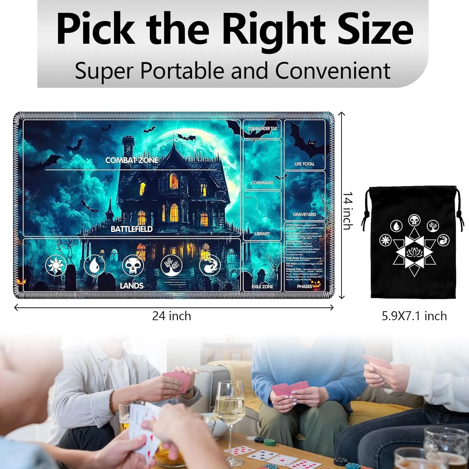 Bag,Non-Slip Rubber Base & Smooth Surface 24x14in,Beginner-Friendly Magic Mat for Commander Deck,Cemetery Castle for along consist arc supervision molasses MTG Playmat with Card Storage 