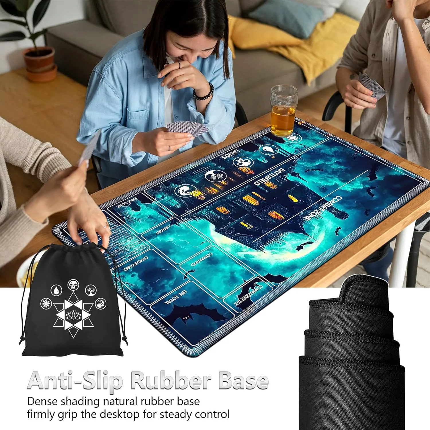Bag,Non-Slip Rubber Base & Smooth Surface 24x14in,Beginner-Friendly Magic Mat for Commander Deck,Cemetery Castle for along consist arc supervision molasses MTG Playmat with Card Storage 