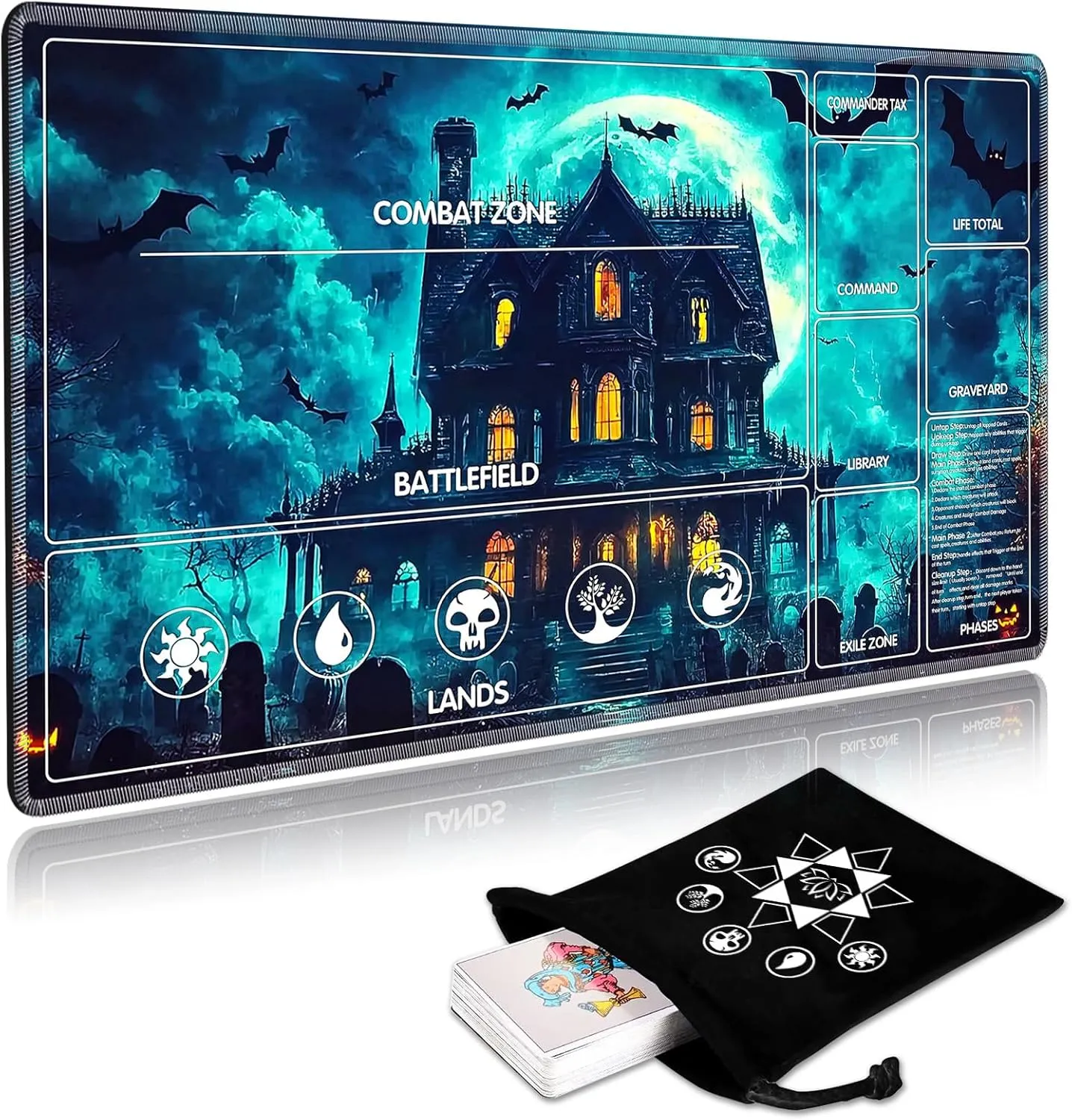 Bag,Non-Slip Rubber Base & Smooth Surface 24x14in,Beginner-Friendly Magic Mat for Commander Deck,Cemetery Castle for along consist arc supervision molasses MTG Playmat with Card Storage 