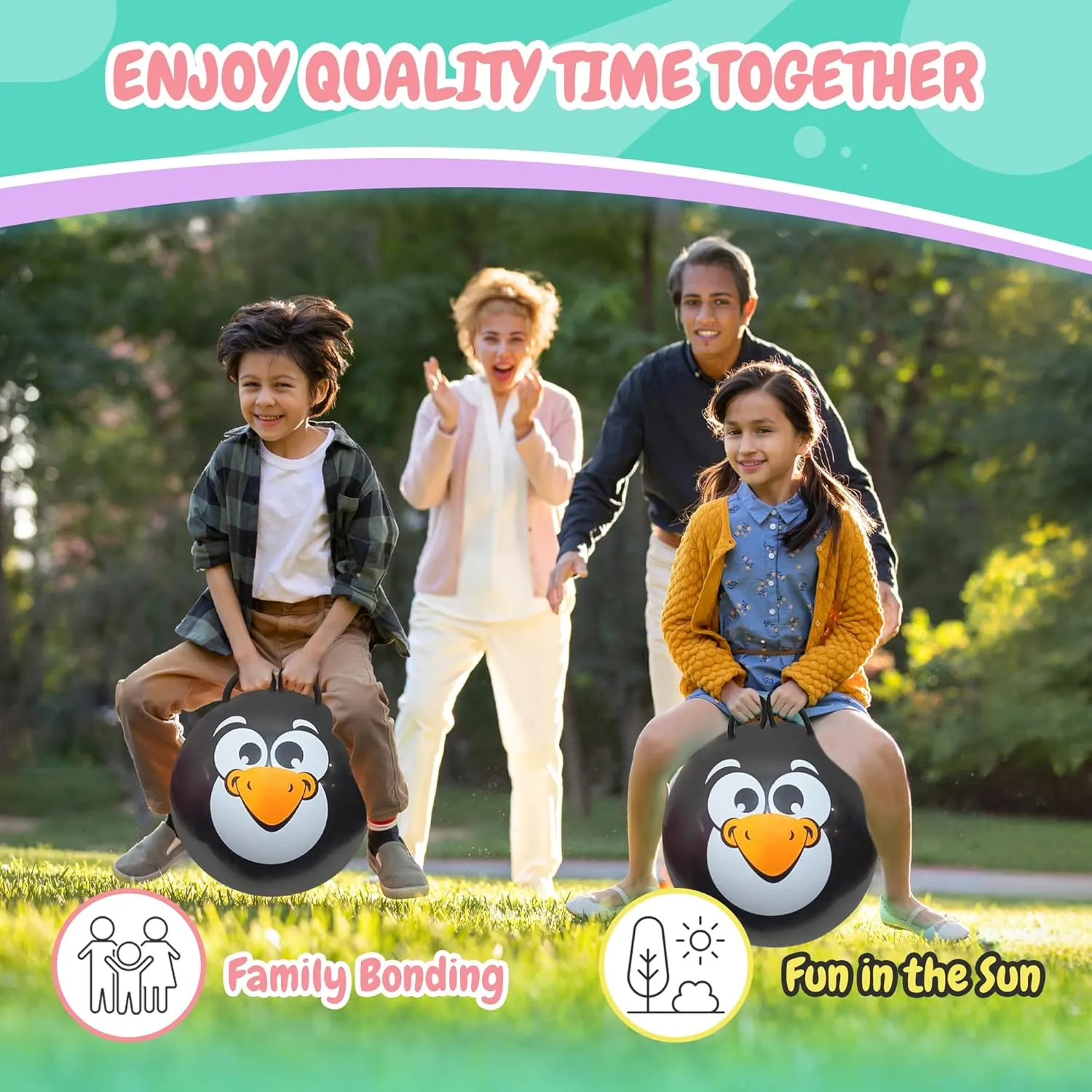 Ball for Kids Ages 3  (Black stinger afield Penguin) Forest & Twelfth Kids 20�� Hopper Ball with 2 Handles Inflatable Hopping Ball for Bouncing Fun �C Multi-Function Jump 