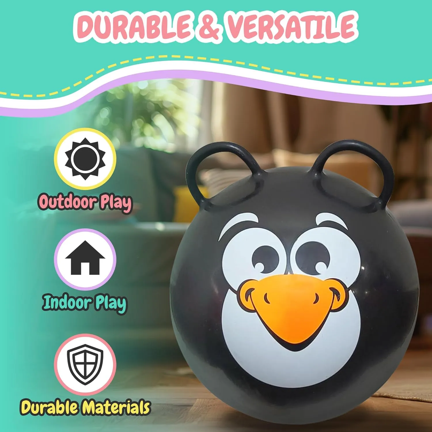 Ball for Kids Ages 3  (Black stinger afield Penguin) Forest & Twelfth Kids 20�� Hopper Ball with 2 Handles Inflatable Hopping Ball for Bouncing Fun �C Multi-Function Jump 