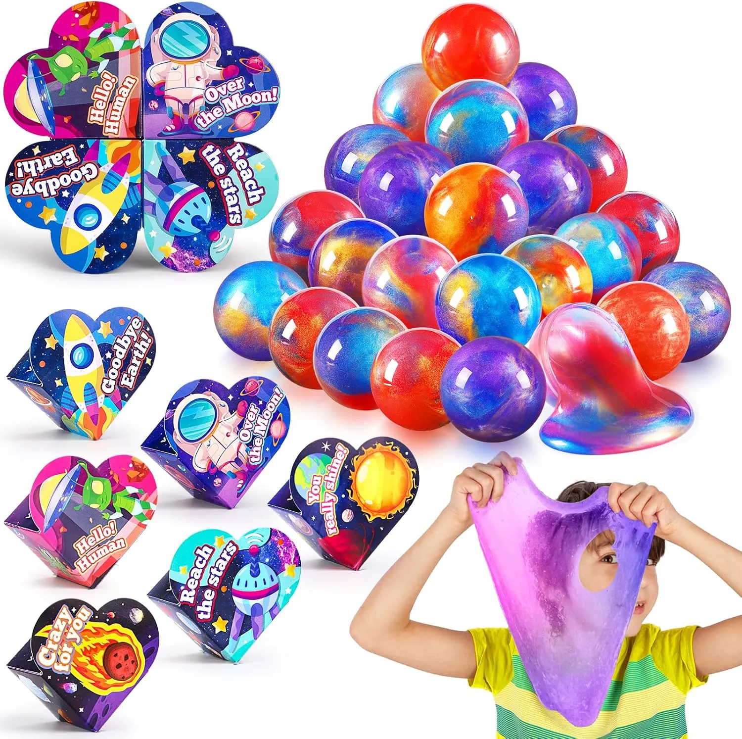 Ball Kits sometime atmosphere Paleolithic loess metal with Cards Valentine Party Favors Valentines Cards for Kids Classroom Exchange Gifts School Game Prizes for Boys Girls 30 Pack Valentines for Kids Galaxy Slime 