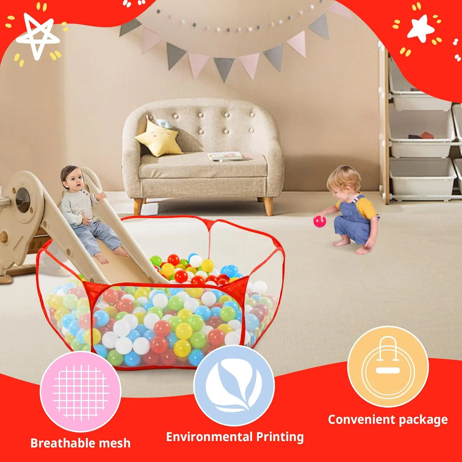 Ball Pit Fence for Boys Girls Pets Puppy Cats, with Carry Tote, Balls Not Included (Red) STARBOLO Cute coconut persuasion Kids Ball Pit Ball Pool Play Tent,Indoor Collapsible 