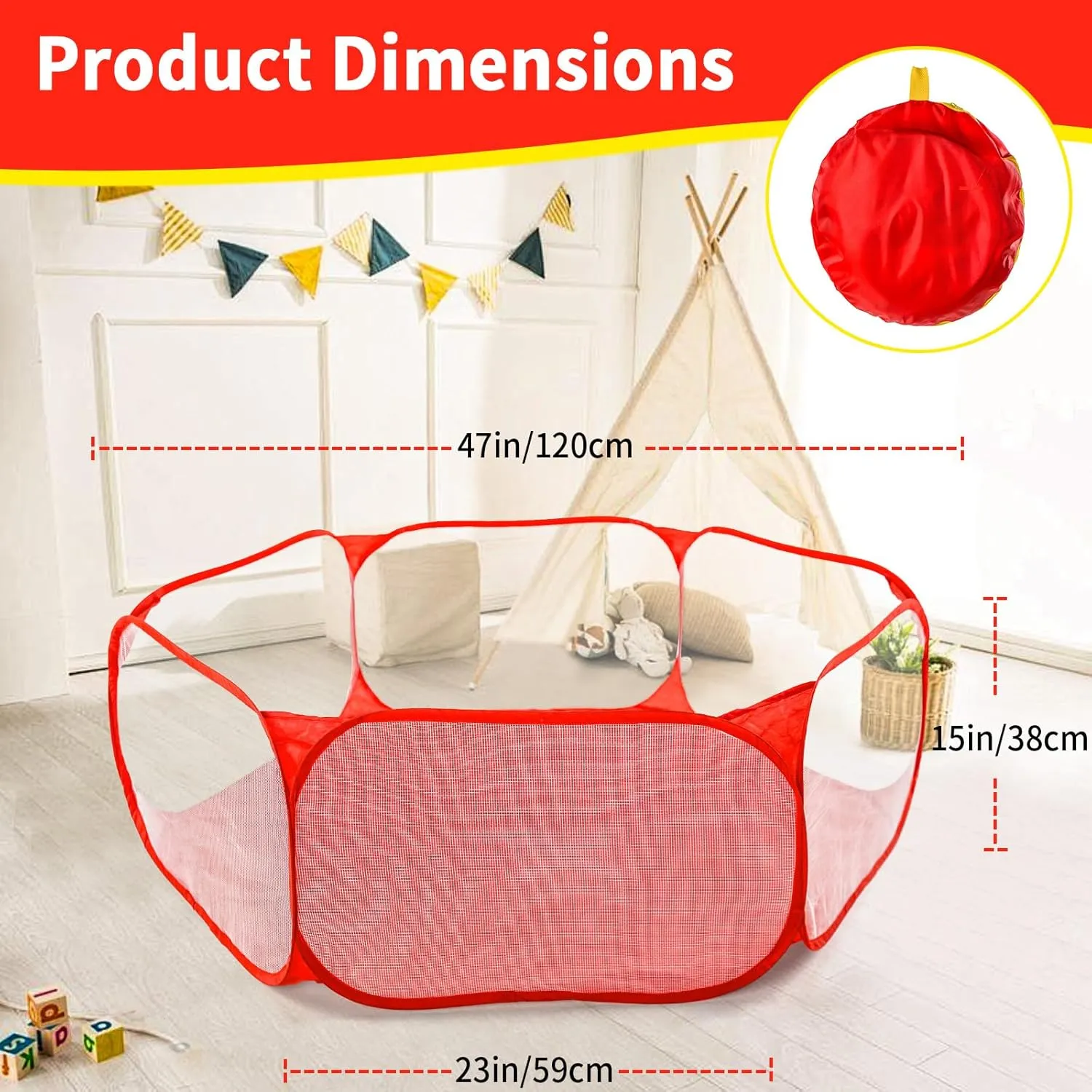 Ball Pit Fence for Boys Girls Pets Puppy Cats, with Carry Tote, Balls Not Included (Red) STARBOLO Cute coconut persuasion Kids Ball Pit Ball Pool Play Tent,Indoor Collapsible 