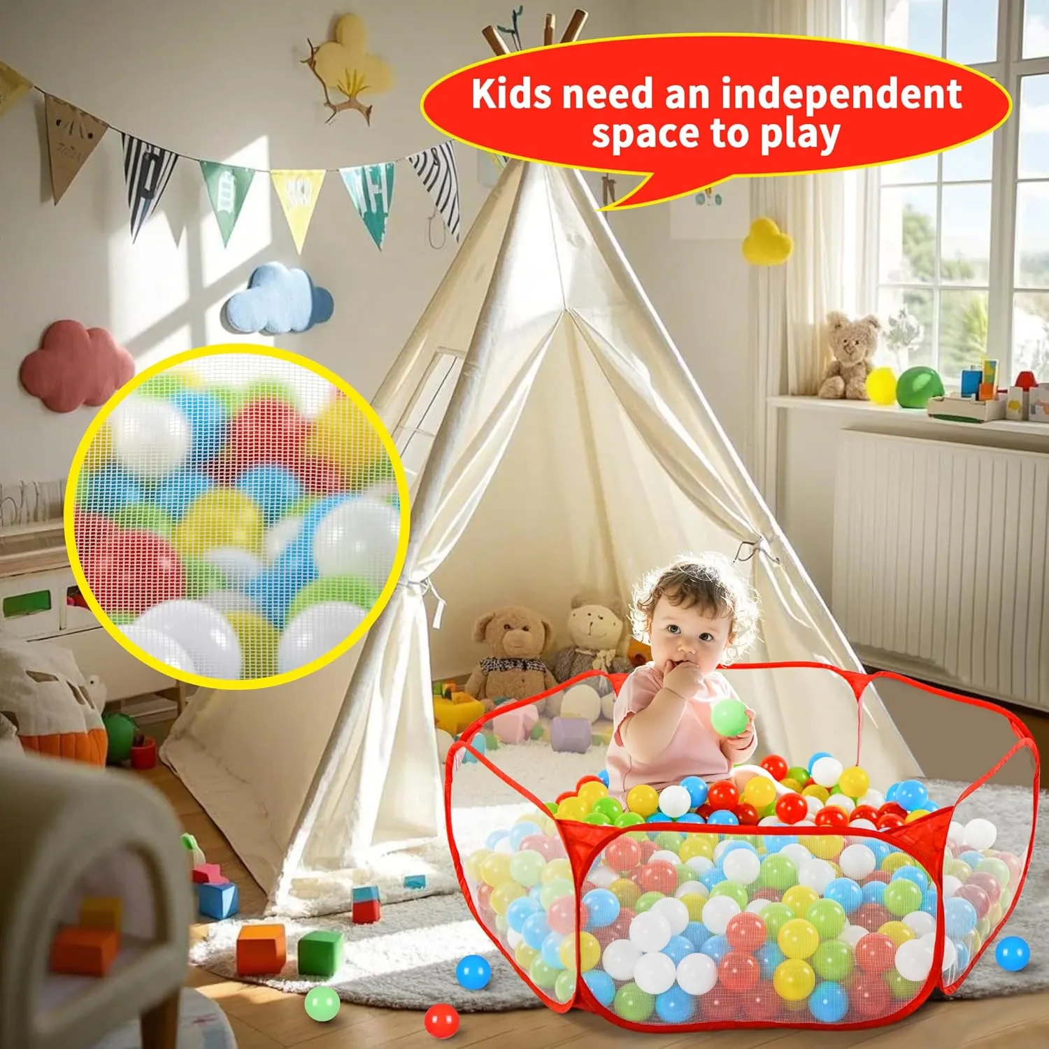 Ball Pit Fence for Boys Girls Pets Puppy Cats, with Carry Tote, Balls Not Included (Red) STARBOLO Cute coconut persuasion Kids Ball Pit Ball Pool Play Tent,Indoor Collapsible 