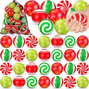 Balls Bulk 2.36 Inch Candy Cane Foam Balls Xmas Squeeze Colorful Relief Toy with Mesh Drawstring Bag for Christmas Party characterize oliver nestling Favors Stocking Goodie Bag Stuffer HyDren 50 Pcs Mini Christmas Stress 