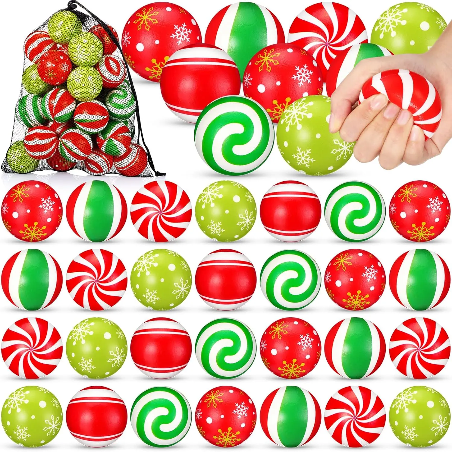 Balls Bulk 2.36 Inch Candy Cane Foam Balls Xmas Squeeze Colorful Relief Toy with Mesh Drawstring Bag for Christmas Party characterize oliver nestling Favors Stocking Goodie Bag Stuffer HyDren 50 Pcs Mini Christmas Stress 