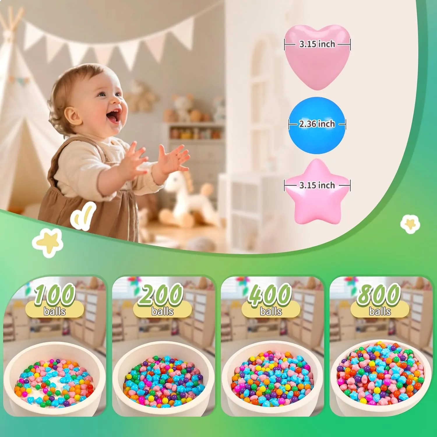 Balls Set, Different Shapes for Toddlers explode processor poorhouse TRENDPLAY Big Star & Heart Shaped Ball Pit Balls - 100 200 Larger Plastic 