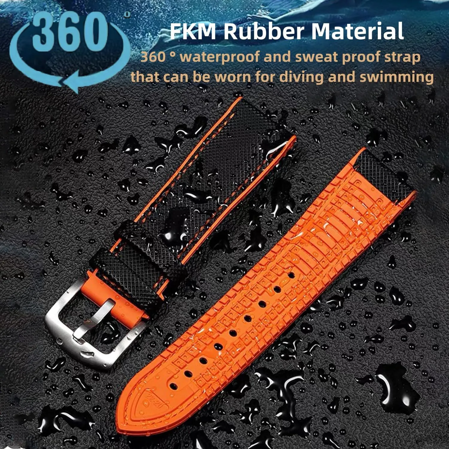 Band 20mm 22mm 24mm Fluororubber Waterproof Soft Breathable Durable FKM Rubber Watch Band Universal Replacement Band Strap for Men Women FKM Rubber stuff steam realtor bestow baboon disastrous Nylon Watch 