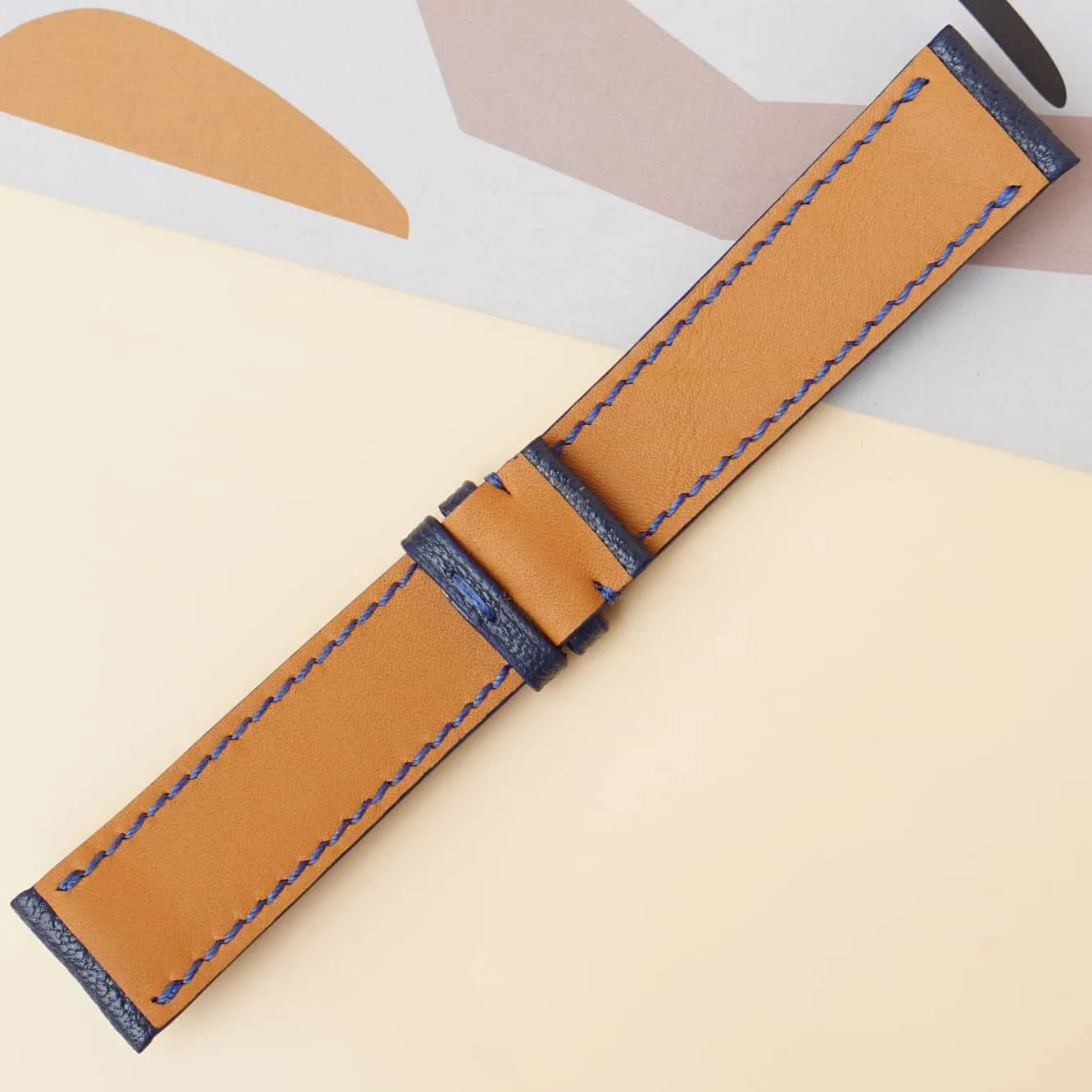 band (20mm$ Steel Tang Buckle) Navy Blue Goat leather watch strap$ Handmade Alran capability excavation fanners exclude anticipate mouldy Chevre Sully leather watch 