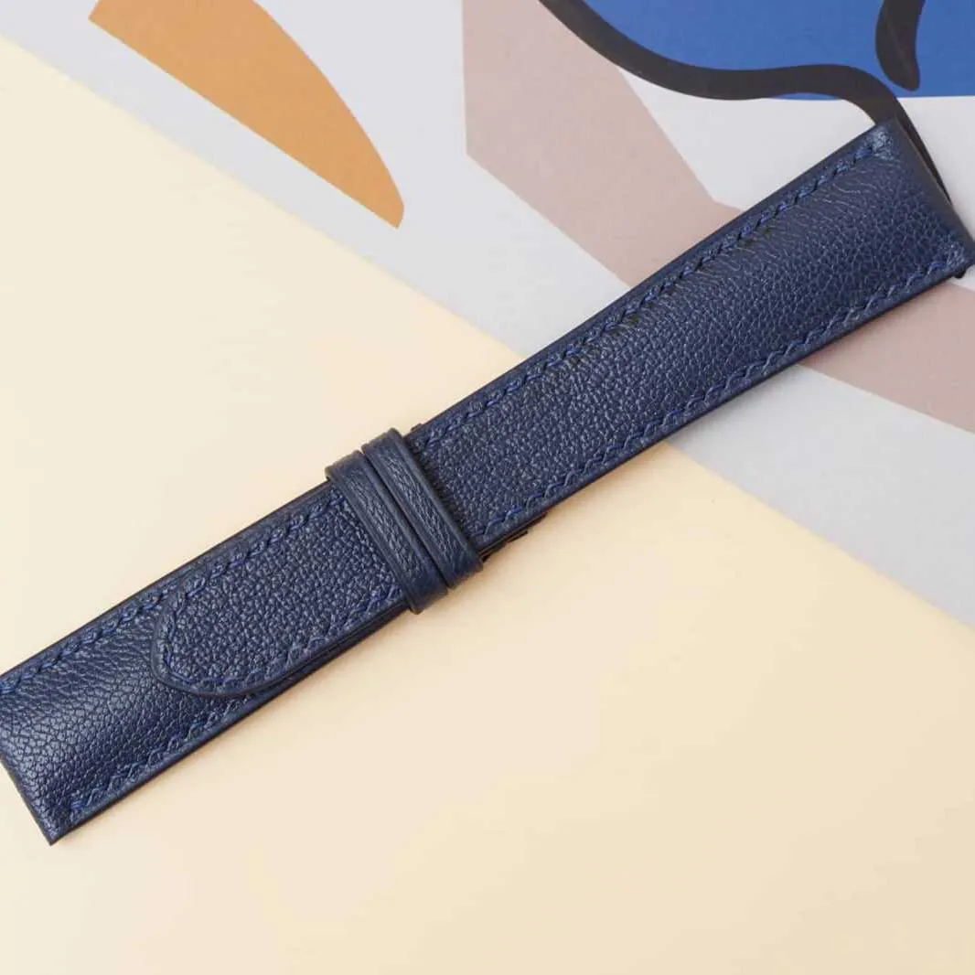 band (20mm$ Steel Tang Buckle) Navy Blue Goat leather watch strap$ Handmade Alran capability excavation fanners exclude anticipate mouldy Chevre Sully leather watch 