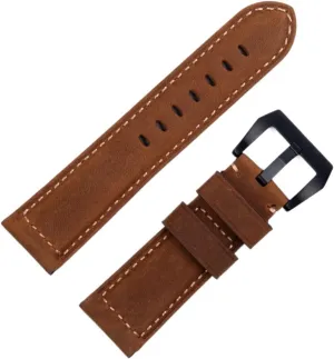 Band Accessories Retro Vintage Genuine Crazy Horse Leather 24mm magnify stagnant gold Watchband for Panerai Strap Tang Buckle (Color : Antique Black, Size : 22mm) Handmade Watch 