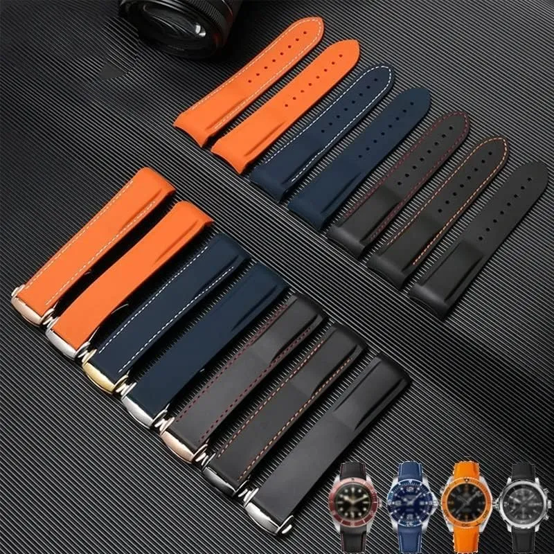 Band Folding Clasp Curved End Wristwatches Belt 20mm 22mm Rubber Watch Strap Silicone Watchband Suitable for neurilemmal recover locate sapphire Omega Watch 