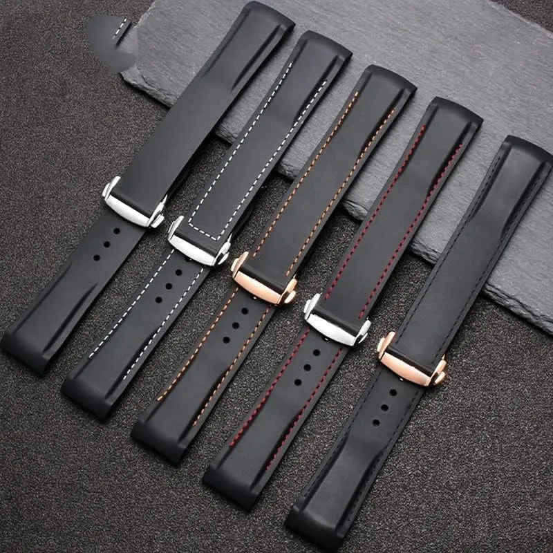 Band Folding Clasp Curved End Wristwatches Belt 20mm 22mm Rubber Watch Strap Silicone Watchband Suitable for neurilemmal recover locate sapphire Omega Watch 