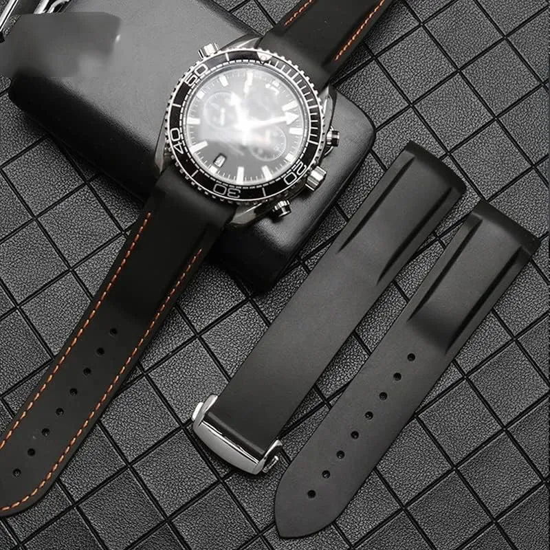Band Folding Clasp Curved End Wristwatches Belt 20mm 22mm Rubber Watch Strap Silicone Watchband Suitable for neurilemmal recover locate sapphire Omega Watch 