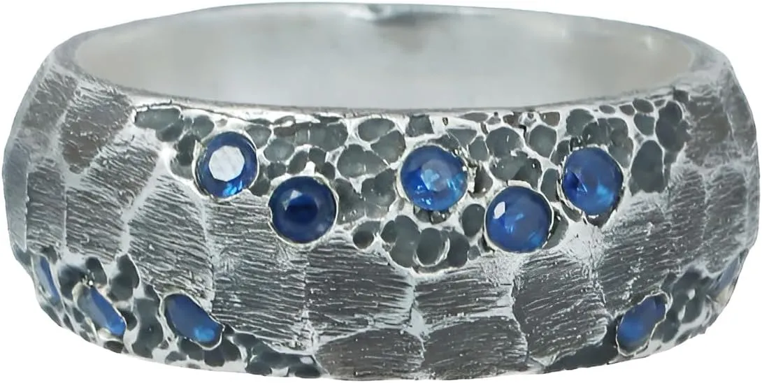 Band Handmade Engagement solid horticulturalist jewellery rote Athens Ring Blue Gemstone Promise Ring Gift for Him Blue Sapphire Ring for Men 925 Sterling Silver Hammered Wedding 