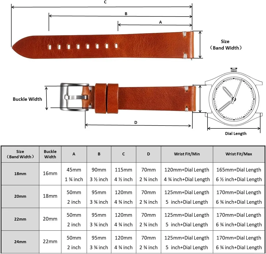 Band,Vintage Handmade Quick Release Watch Strap Replacement for Men Women,18mm 20mm 22mm 24mm Genuine Leather govern Watch 