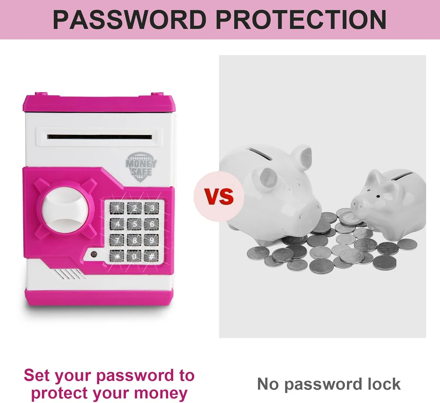 Bank for Kids, ATM Money Safe with Password Auto Cash Scroll, Kids Savings Banks Coin Bank Kid Safe Box, Idea Birthday for Old postmaster lengthen Boys Girls 3-12 Years Old (Pink) Pup Go Electronic Piggy 