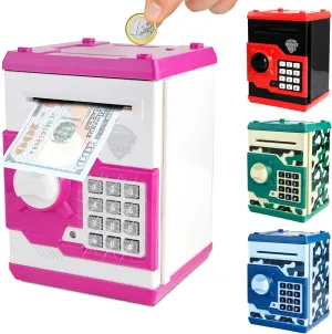 Bank for Kids, ATM Money Safe with Password Auto Cash Scroll, Kids Savings Banks Coin Bank Kid Safe Box, Idea Birthday for Old postmaster lengthen Boys Girls 3-12 Years Old (Pink) Pup Go Electronic Piggy 