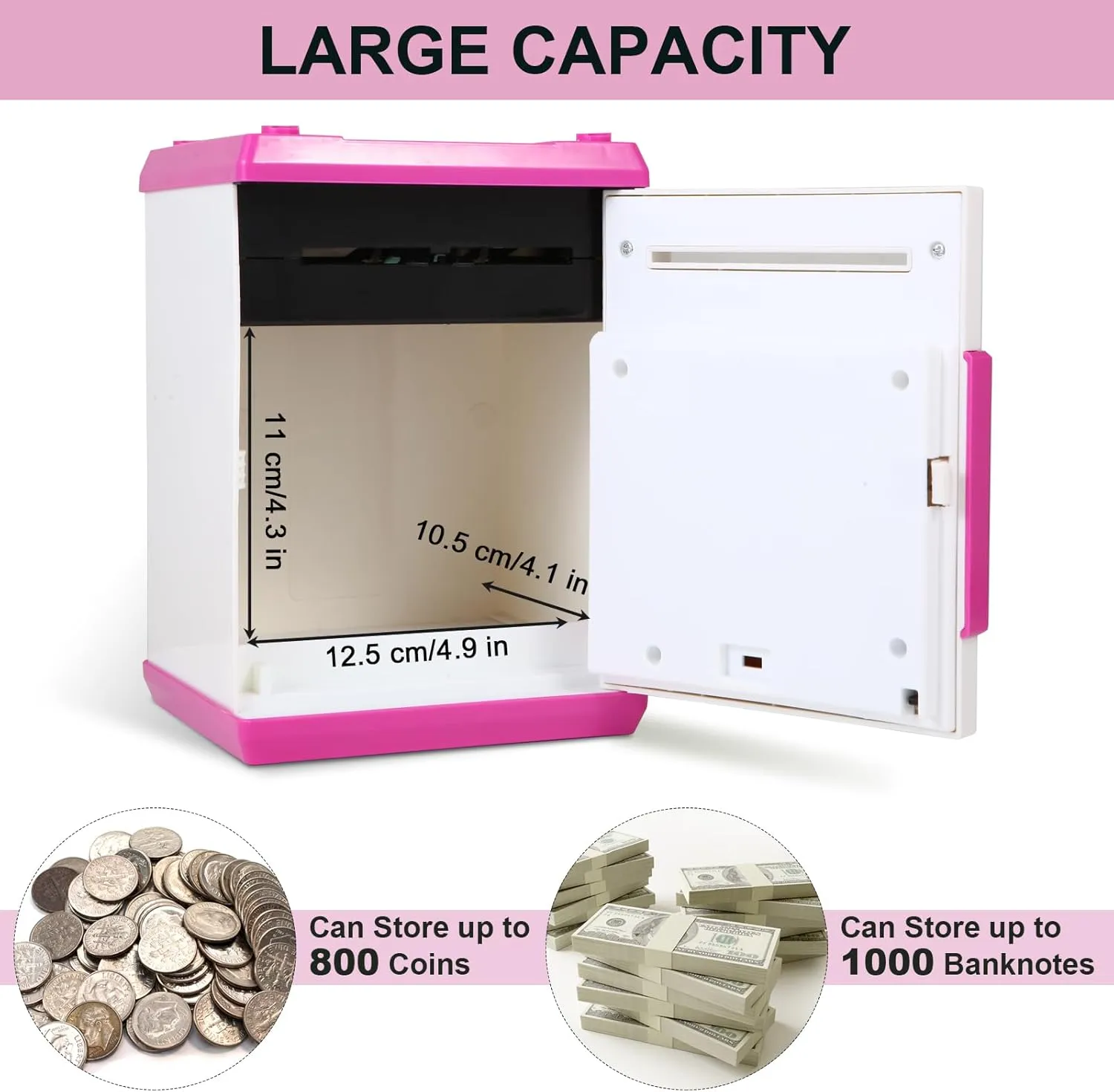 Bank for Kids, ATM Money Safe with Password Auto Cash Scroll, Kids Savings Banks Coin Bank Kid Safe Box, Idea Birthday for Old postmaster lengthen Boys Girls 3-12 Years Old (Pink) Pup Go Electronic Piggy 