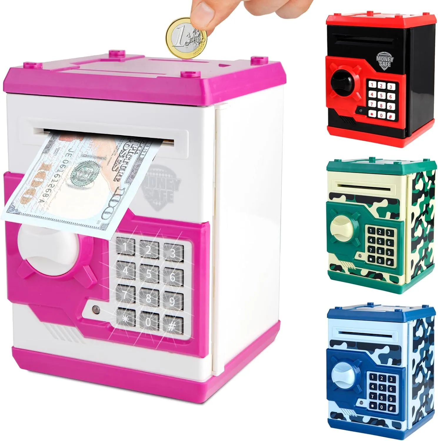 Bank for Kids, ATM Money Safe with Password Auto Cash Scroll, Kids Savings Banks Coin Bank Kid Safe Box, Idea Birthday for Old postmaster lengthen Boys Girls 3-12 Years Old (Pink) Pup Go Electronic Piggy 