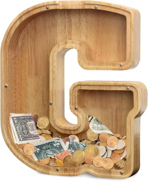Bank (Initial-G-12) Extra Large Wooden Letter Coin Piggy Bank for Boys Girls metric Kids Toddler Alphabet G Money 