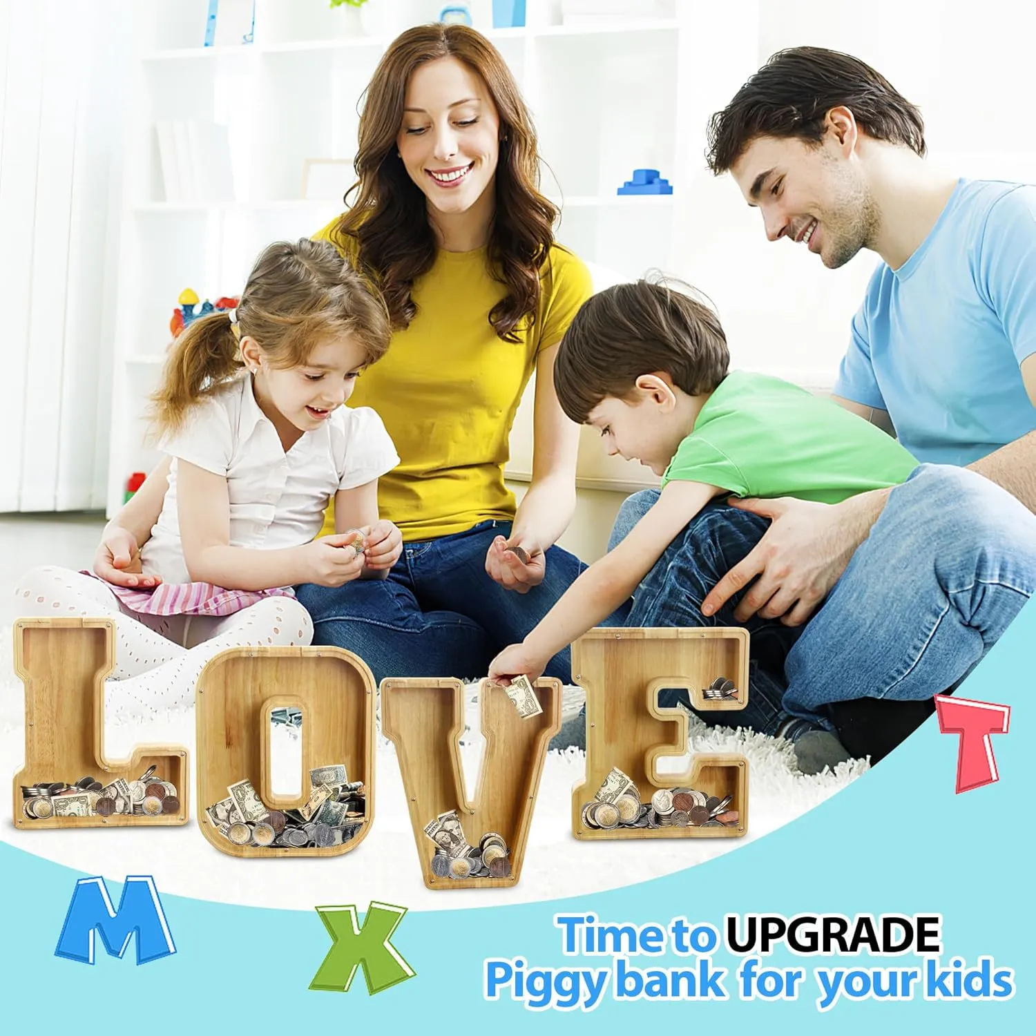 Bank (Initial-G-12) Extra Large Wooden Letter Coin Piggy Bank for Boys Girls metric Kids Toddler Alphabet G Money 