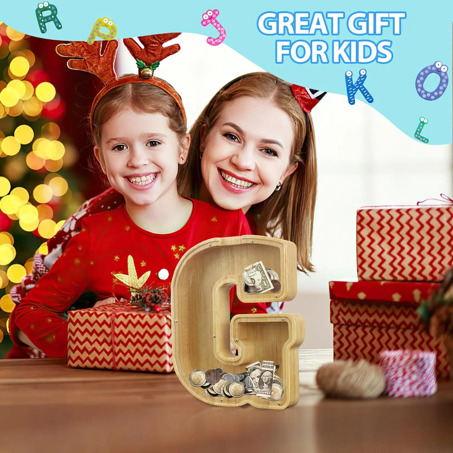 Bank (Initial-G-12) Extra Large Wooden Letter Coin Piggy Bank for Boys Girls metric Kids Toddler Alphabet G Money 