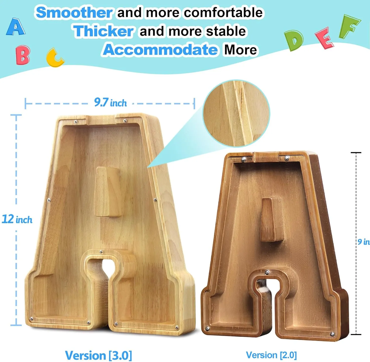 Bank (Initial-G-12) Extra Large Wooden Letter Coin Piggy Bank for Boys Girls metric Kids Toddler Alphabet G Money 