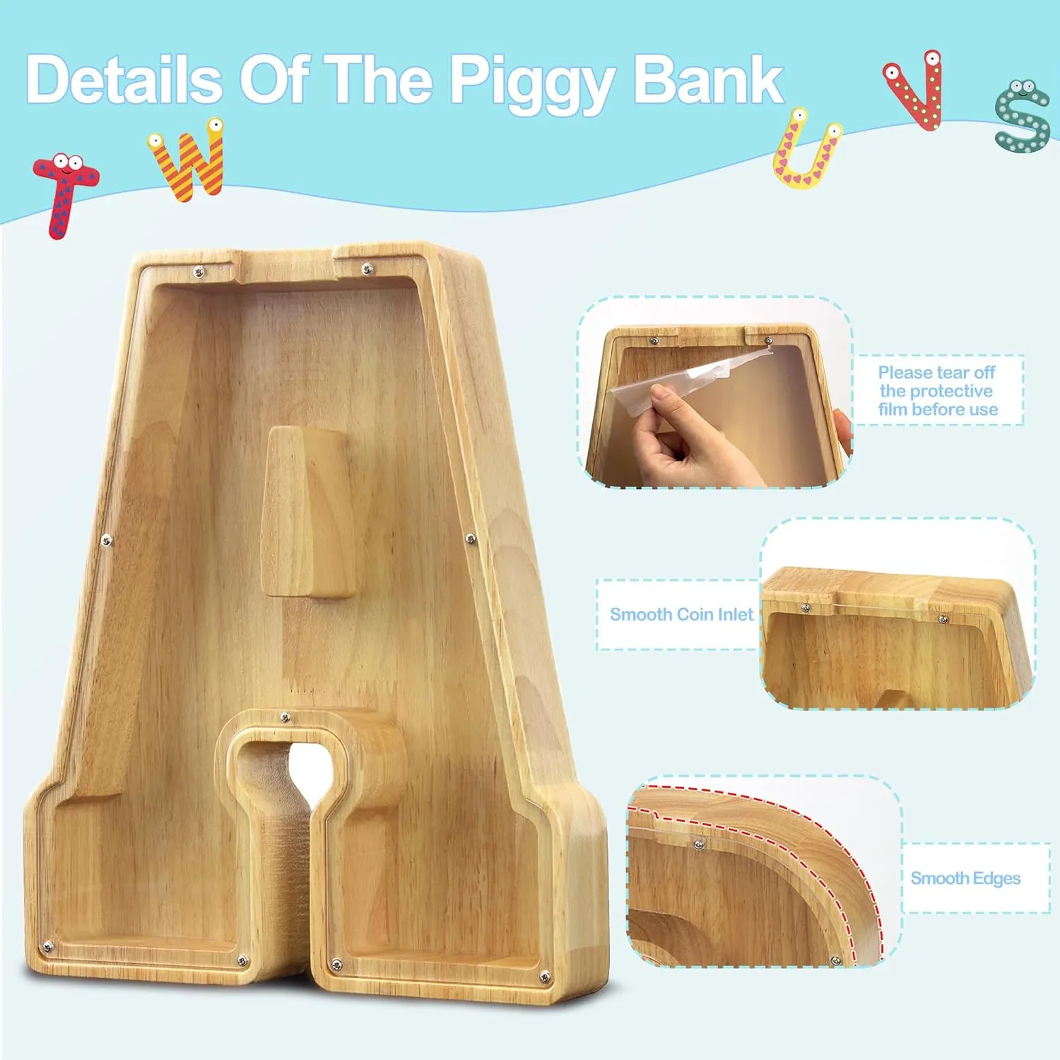 Bank (Initial-G-12) Extra Large Wooden Letter Coin Piggy Bank for Boys Girls metric Kids Toddler Alphabet G Money 