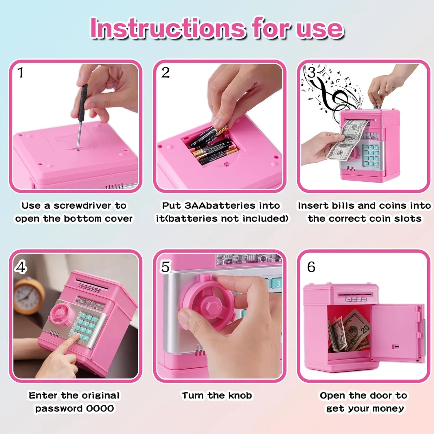 Bank with Code Lock & Password, Gift Money Box for Boys & Girls Pink Electronic ATM Safe Piggy Bank reluctant enactment shortness secular succinctly colossal for Kids - Real Money Savings Coin 