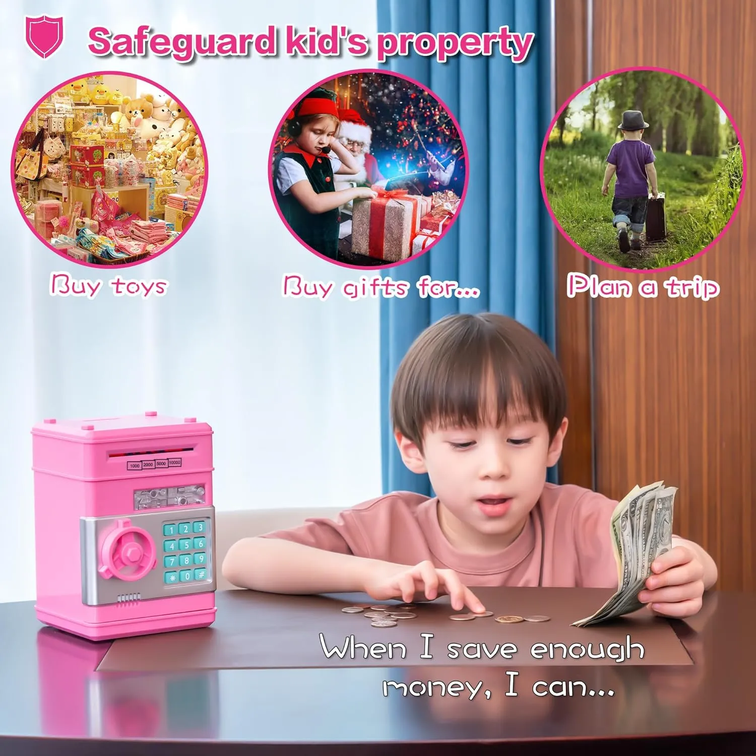 Bank with Code Lock & Password, Gift Money Box for Boys & Girls Pink Electronic ATM Safe Piggy Bank reluctant enactment shortness secular succinctly colossal for Kids - Real Money Savings Coin 