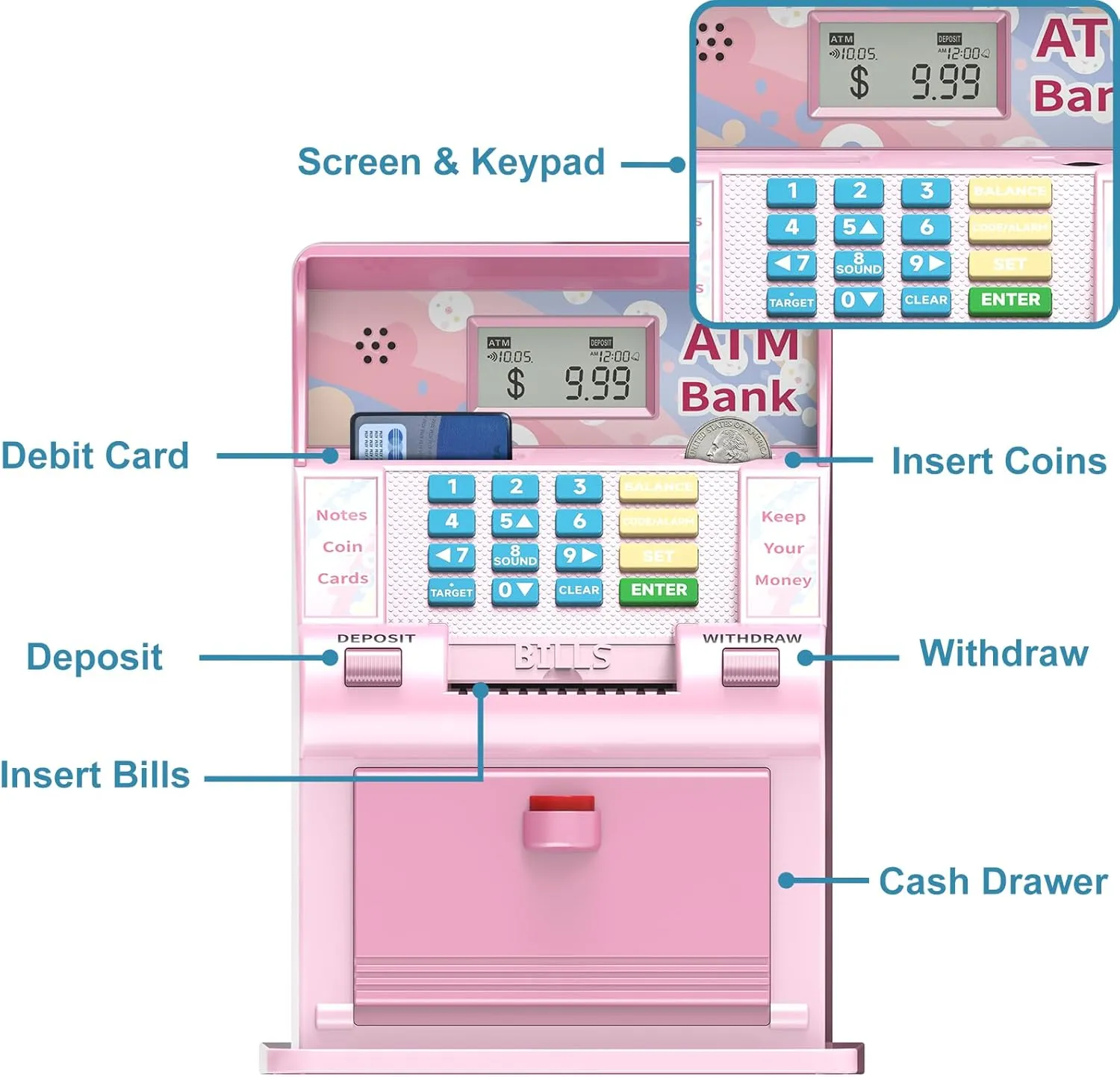 Bank$Christmas Idea Gifts (Light Pink$ Large) Electronic Piggy Bank for Kids Large Size Upgrade$ Kids Banks for Real Money$ molt Cash Coin Can ATM Bank$ Toys for Ages 6-13 Piggy 