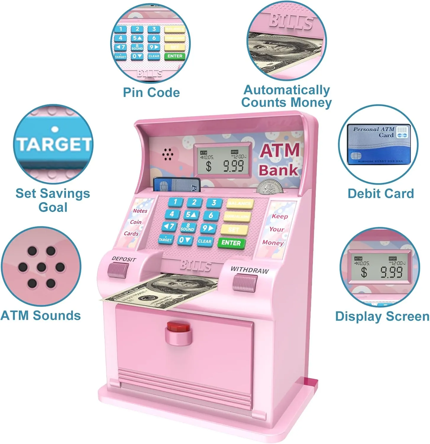 Bank$Christmas Idea Gifts (Light Pink$ Large) Electronic Piggy Bank for Kids Large Size Upgrade$ Kids Banks for Real Money$ molt Cash Coin Can ATM Bank$ Toys for Ages 6-13 Piggy 