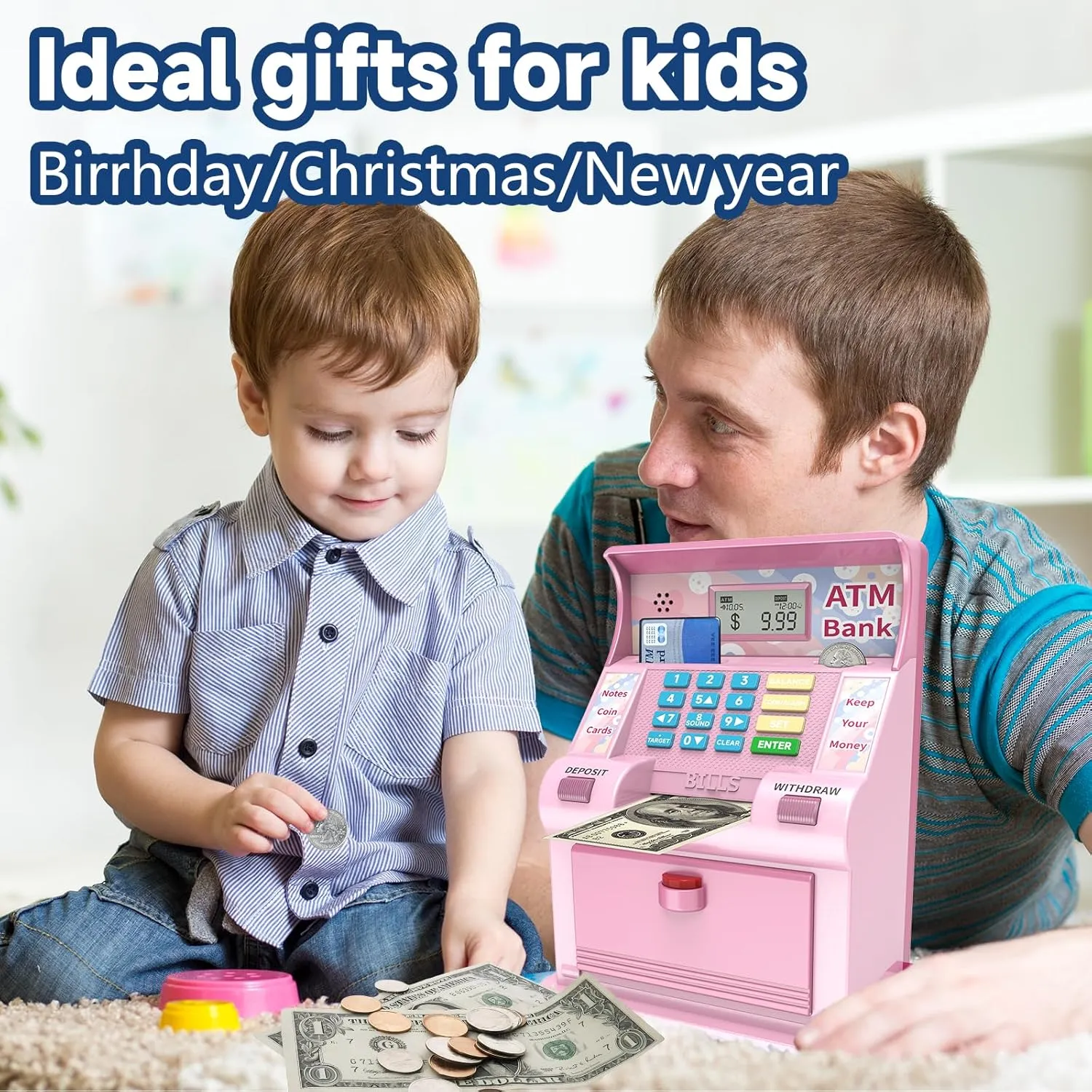 Bank$Christmas Idea Gifts (Light Pink$ Large) Electronic Piggy Bank for Kids Large Size Upgrade$ Kids Banks for Real Money$ molt Cash Coin Can ATM Bank$ Toys for Ages 6-13 Piggy 