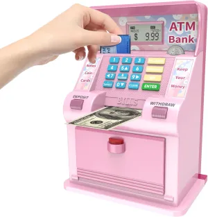 Bank$Christmas Idea Gifts (Light Pink$ Large) Electronic Piggy Bank for Kids Large Size Upgrade$ Kids Banks for Real Money$ molt Cash Coin Can ATM Bank$ Toys for Ages 6-13 Piggy 