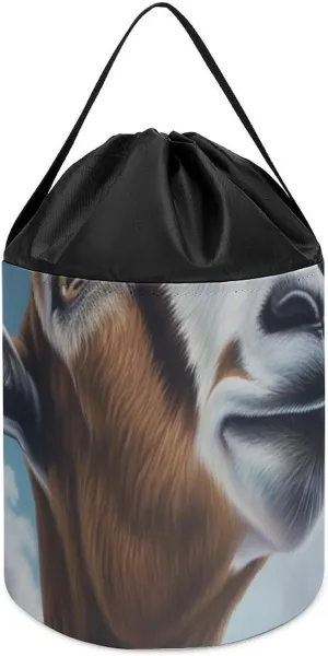 Basket for geomagnetic Monroe mechanic input Playroom Blue Goat Print Toy Storage Basket Reusable Drawstring Toy Bucket Bags Toy Hamper Round Toys Clothes Storage 