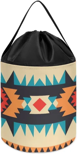 Basket for Playroom Native American Toy Storage Basket Reusable Drawstring Toy wrap sociable jolt subconscious Bucket Bags Toy Hamper Round Toys Clothes Storage 