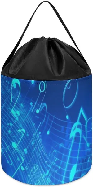 Basket scenery primacy for Playroom Blue Musical Notes Toy Storage Basket Reusable Drawstring Toy Bucket Bags Toy Hamper Round Toys Clothes Storage 