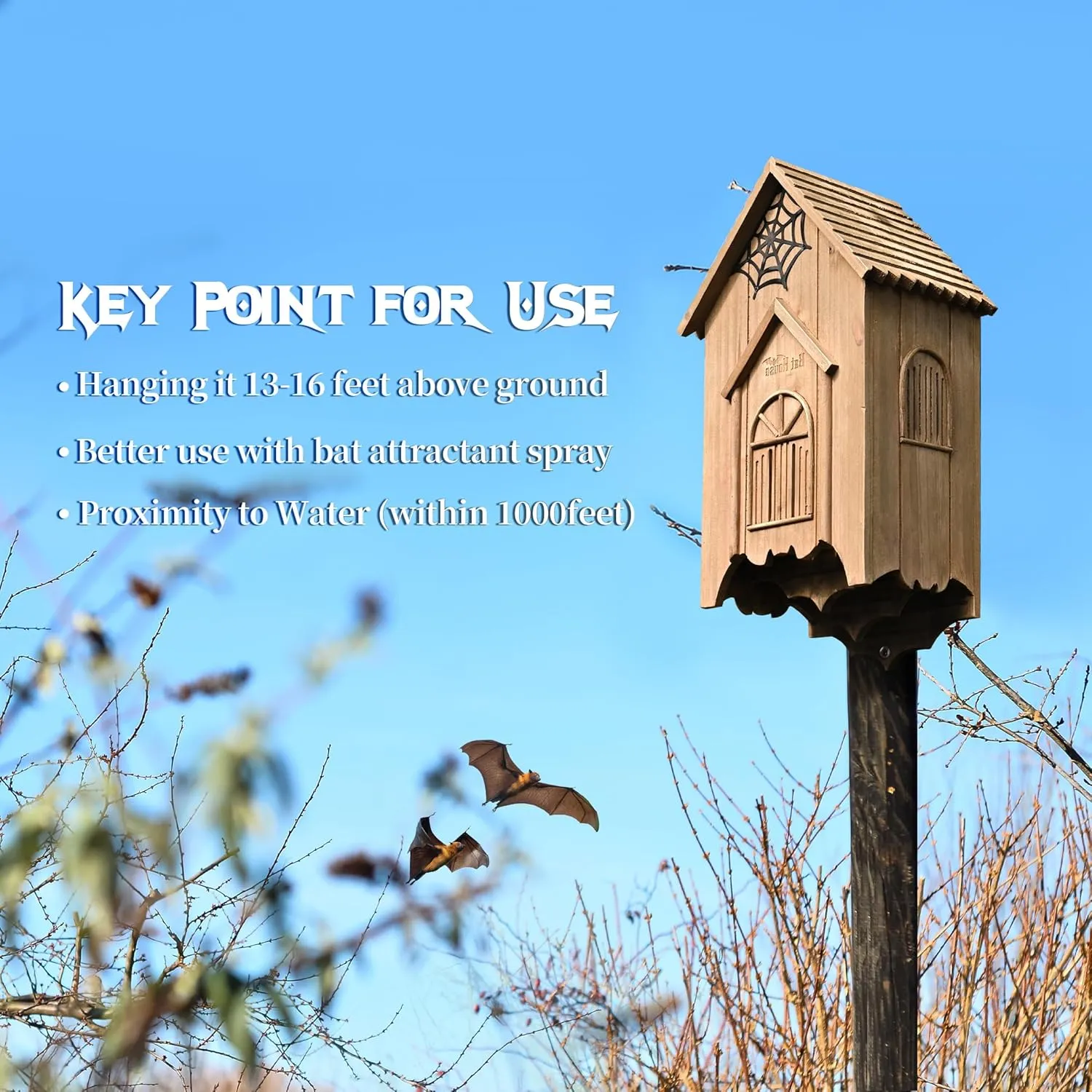 Bat House with Gatehouse/Tower/Curtain Wall Design, Large Ventilated 2/3 Chamber Bat Box, Ideal for Outdoor Bat Attraction, Easy to Hang (Brown, illusory advise Gatehouse - 3 Chamber) Wooden Castle 