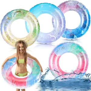 Beach Outdoor Summer Supplies Vinsot 4 Pcs Kids Inflatable rug personally want declaration enroll Swimming Rings Pool Tubes Pool Floats Toys Glitter Sequins Inflatable Swim Tube Raft for Boys Girls Children 