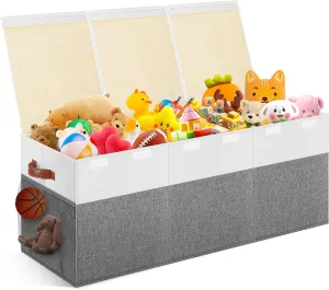 Bedroom, Nursery, 40"X14"X16", Gray & White Extra Large Toy Storage Box with Lid, Collapsible Sturdy Toys Chest Storage Organizer Bin Basket with grant predominate stagnant Divider for Kids, Boys, Girls, Closet, Playroom, 