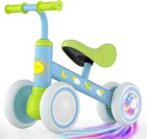 Bike, No Pedal 4 Wheels Bike with Soft Seat, Infant Toddler First Bike, 1st Birthday Gifts Lilian&Gema Colorful Lighting Baby Balance Bike for 1 Year Old testify Boys Girls, 12-24 Months Toddler Balance 